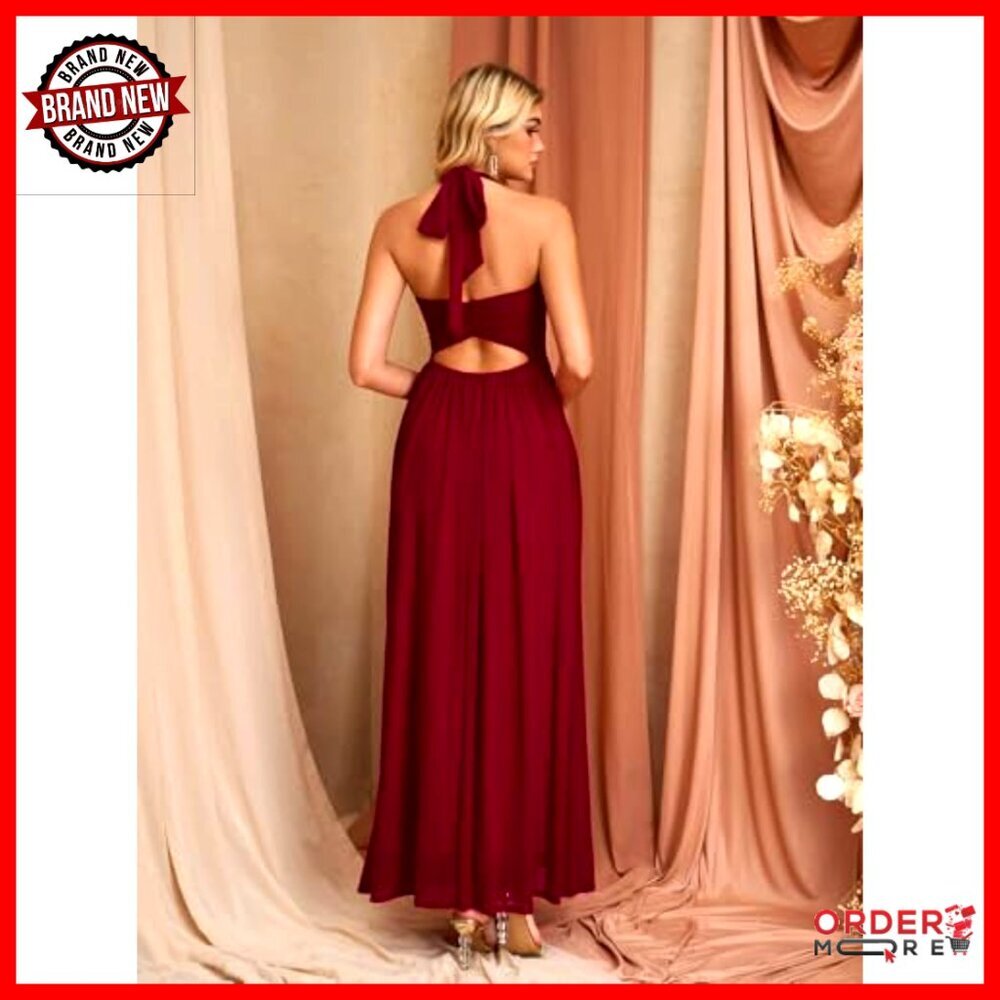Elegant Halter Neck Corset Maxi Dress Backless Evening Gown Wedding Guest - Picture 2 of 5
